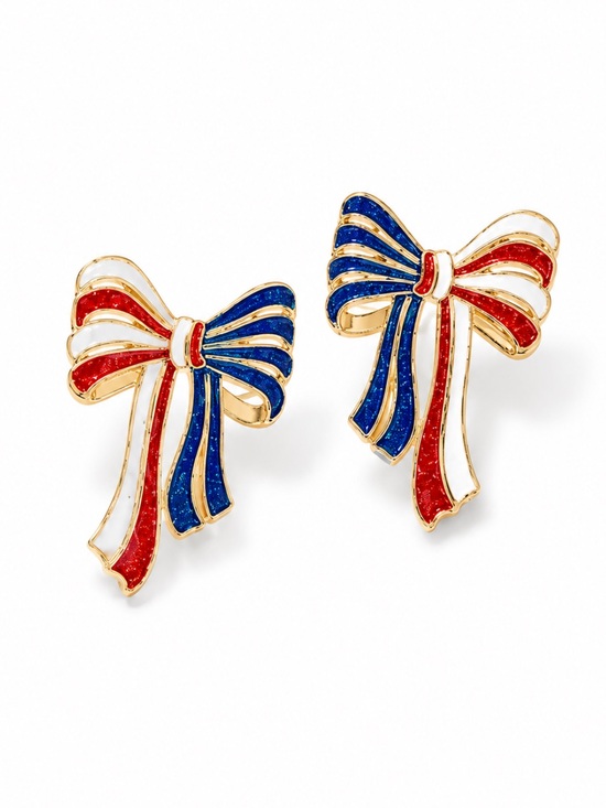 Jewelry - New! Patriotic Preppy USA Flag Bow Earrings NWOT 2005